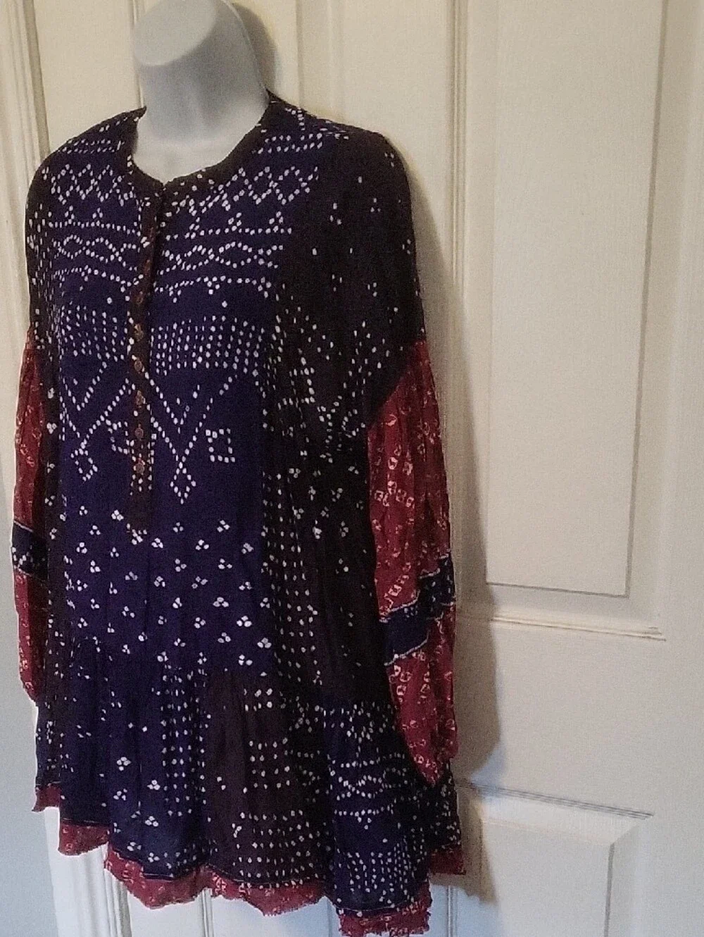 Free People Boho Shibory Tunic Shirtdress Indigo Combo XS - Picture 10 of 16